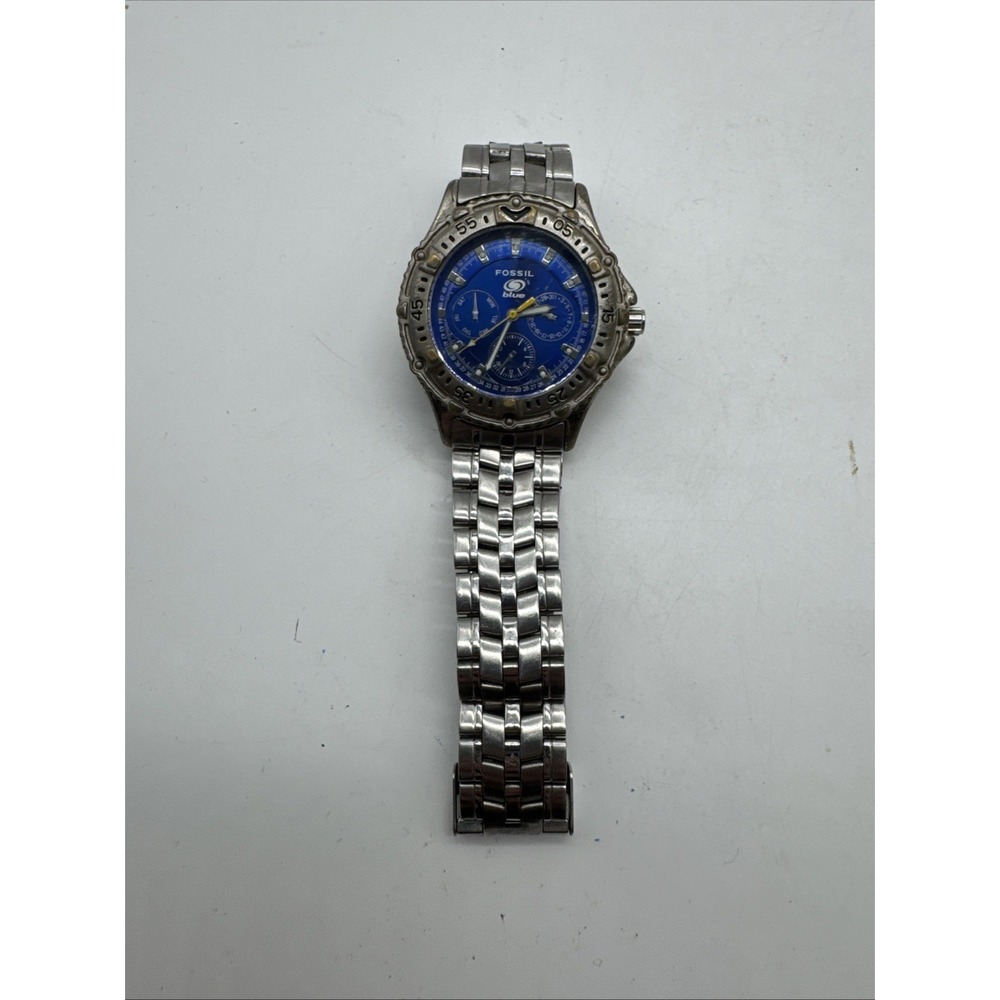 Fossil Men BQ-8779 Blue Dial Multifunction Silver Tone Quartz Watch